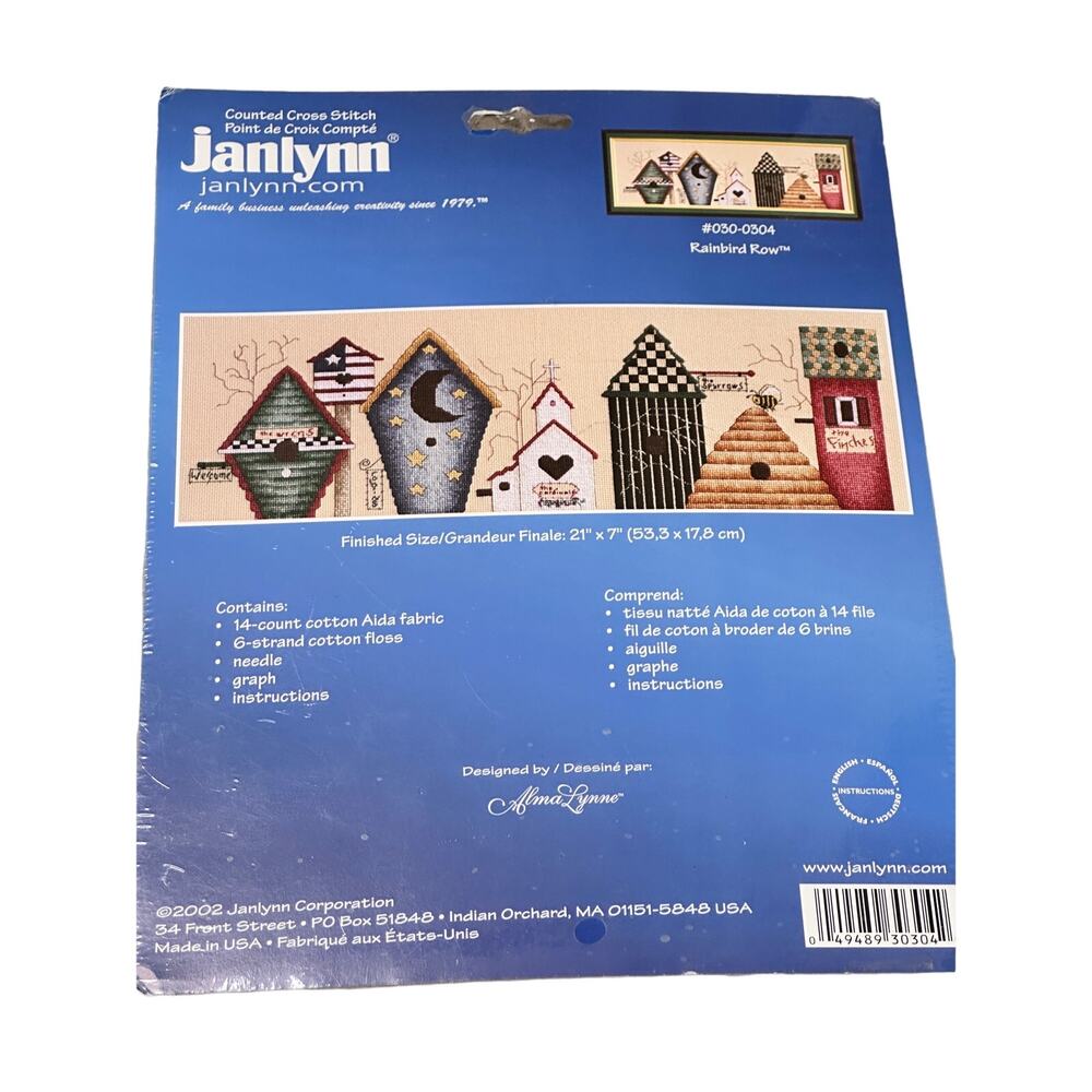 Janlynn Cross Stitch Rainbird Row birdhouses #030-0304 NEW IN PACKAGE VTG